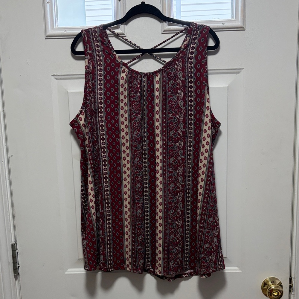 Elegant Burgundy and Cream Patterned Tank Top